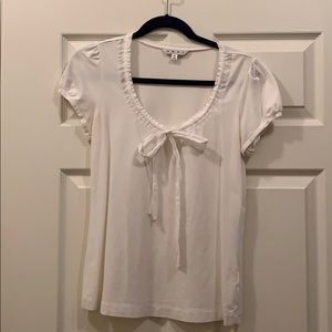 White cinched deep collar Cabi blouse